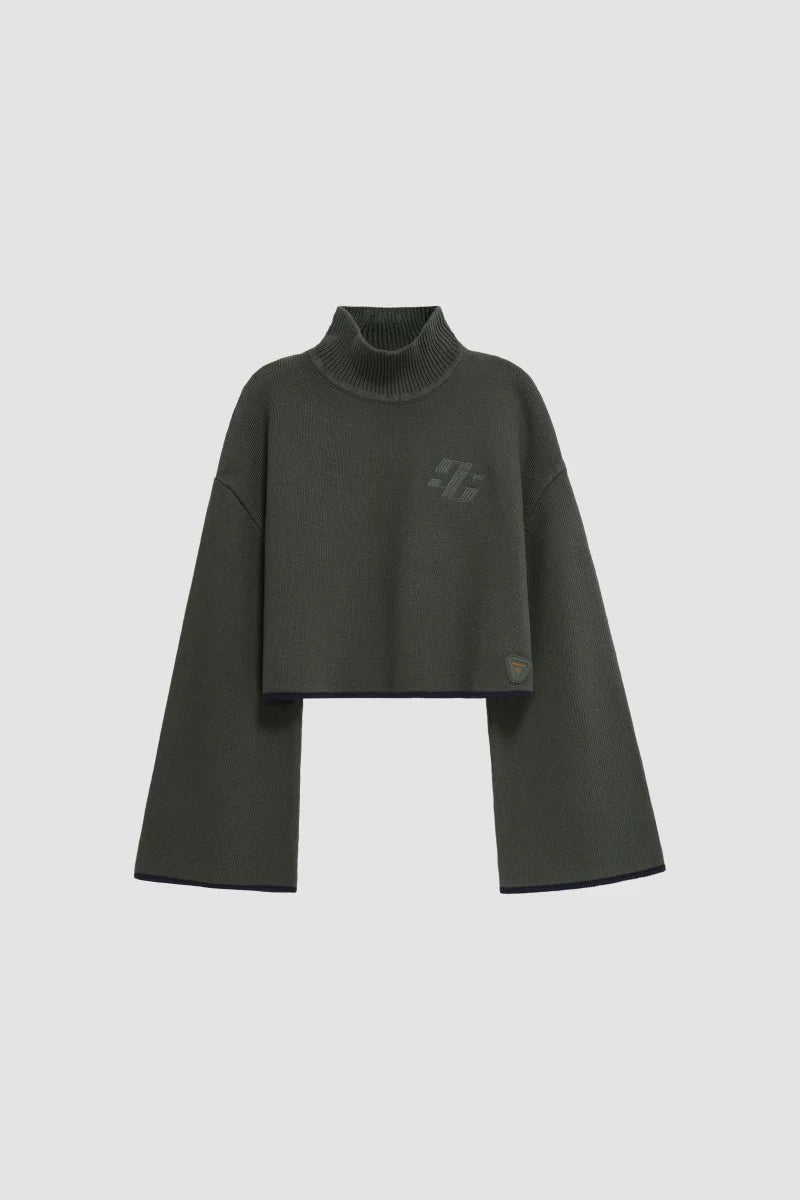 Pull Carlita cropped col cheminée tricot coton grosse jauge